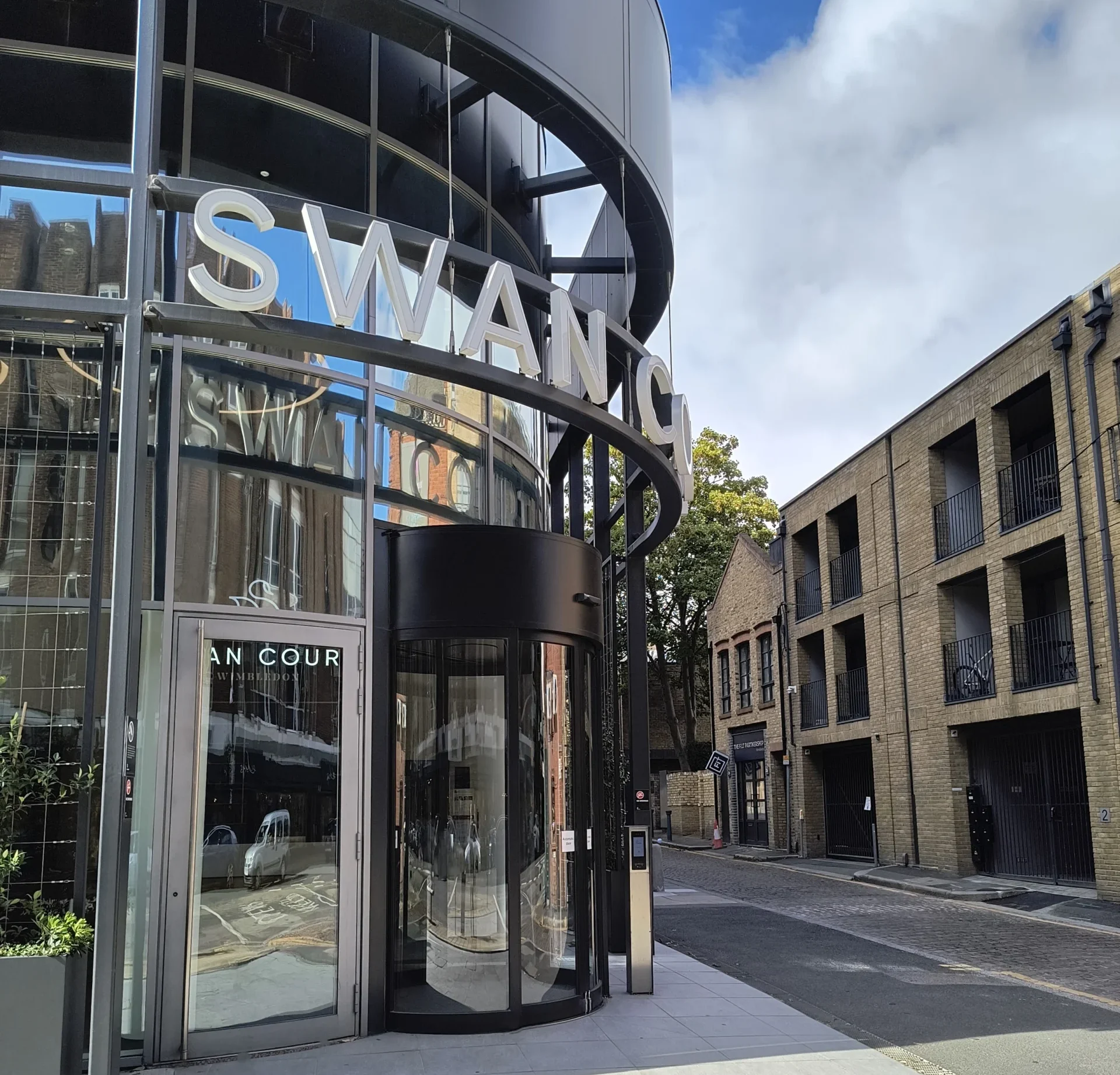 Exterior of curved sliding door