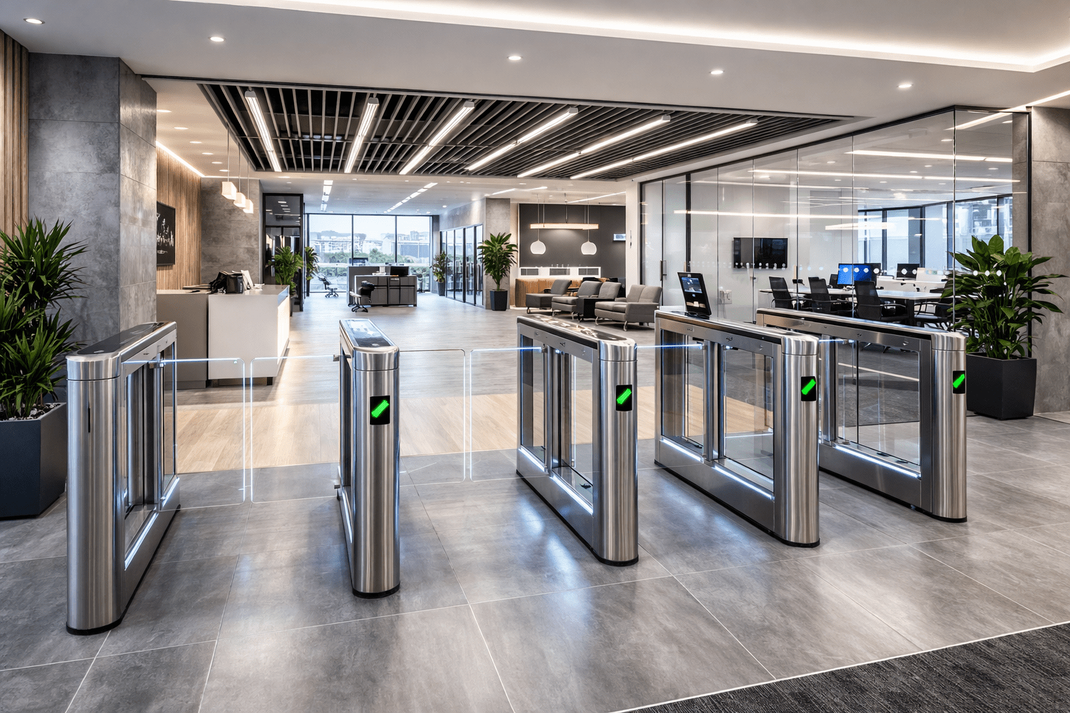 Single lane speed gate inside an pffice entrace